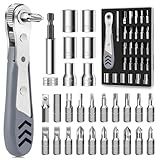 TUXIYA 30in1 Right Angle Screwdriver, 36-Tooth Mini Ratchet Wrench, Angle Screwdriver for Tight Spaces, Low Profile Offset screwdrivers, Magnetic Ratchet Screwdrivers Repair Tool