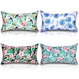 Hollowfly 4 Pack Inflatable Beach Pillows with Removable Washable Covers Hawaii Tropical Style Portable Air Pillows for Vacation Sand Tanning Pool and Travel(Tropical Leaves)