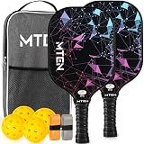 MTEN Pickleball Paddles Set of 2, USAPA Approved Fiberglass Set | Pickleball Racket with Carry Bag, 2 Grip Tapes & 4 Outdoor Balls for Men, Women