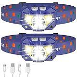 LHKNL Headlamp Flashlight, Lumen Ultra-Bright LED Rechargeable Headlight with White Red Light,2-Pack Waterproof Motion Sensor Head Lamp,8 Modes for Outdoor Camping Running Fishing- Blue