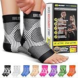 BLITZU Compression Socks for Plantar Fasciitis, Achilles Tendonitis, Arthritis Relief, Ankle Brace Compression Sleeve with Foot Arch Support, Ankle Wrap for Women, Men, Swelling & Heel Pain Black S-M