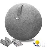 TokSay Exercise Ball Chair for Home Office - 25IN Yoga Ball with Leathaire Cover - Anti-Burst Stability Ball for Pregnancy, Balance & Active Sitting - Pump Included (Gray)