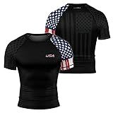RASHNINJA BJJ Short Sleeve USA American Flag Patriotic Compression Rashguard MMA Jiu Jitsu Grappling Fighting Sport (US, Alpha, Large, Regular, Regular, A2)