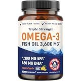 Triple Strength Omega 3 Fish Oil 3600 mg, EPA & DHA, Over 2100mg Omega-3