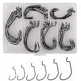 60pcs Offset Worm Hook High Carbon Steel Wide Gap Bait Jig Fish Hooks with Plastic Box #1-5/0