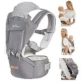 Bear Baby Carrier, 6-in-1 Baby Carrier Newborn to Toddler with Hip Seat (Ergonomic M Position) for 3-36 Month/ 7-44lbs Baby, Adjustable Size for Enhanced Lumbar Support, Perfect for On-The-go