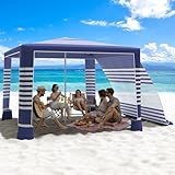 MoKo Beach Cabana, 8'×8' Large Beach Canopy with Side Wall, UPF 50+ Protection Easy Setup Beach Tent Sun Shelter, Adjustable Height Wind Resistant Cabana Beach Tent for Whole Family, Navy Stripes