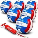 GoSports 6 Pack Soft Touch Recreational Volleyballs- Regulation Size for Indoor or Outdoor Play - Includes Ball Pump