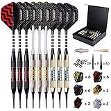 Turnart Darts Plastic Tip - Professional Soft Tip Darts Set for Electronic Dartboard 9 Pcs 18 Grams with 50 Extra Tips 9 Shafts 27 Flights Tool Kit Flight Protectors and Gift Darts Case (Gold)
