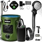 Portable Shower for Camping, 6000mAh Rechargeable Camp Shower Pump with Immersion Water Heater, 6.6 Gal Foldable Bucket, 4 Spray Modes, Outdoor Camping Shower Kit for Travel, Pet Bath, Car Washing
