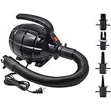BOMPOW Electric Air Pump for Inflatables, AC (110V), 600W, 20L/min, Black, 4 Detachable Nozzles, Inflator/Deflator, Queen/King Size Air Mattress, Pool Toys, Boat, Raft