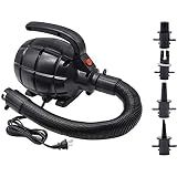 BOMPOW Electric Air Pump for Inflatables, AC (110V), 600W, 20L/min, Black, 4 Detachable Nozzles, Inflator/Deflator, Queen/King Size Air Mattress, Pool Toys, Boat, Raft