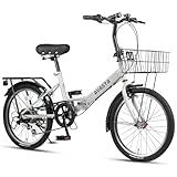 AVASTA 20 Inch Folding Bike for Men Male and Women Female with 7-Speed, Dual C-Brake, Fender, Rear Rack and Bicycle Basket, Gray