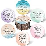 48 Pcs Thank You Appreciation Coasters Set for Teacher, Back to School Teacher Gift Coasters with Cork Summer Beach Water Absorbent Farmhouse Cup Mat Team Gifts for Coworker Employee Office Staff