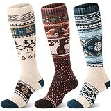 Welwoos Merino Wool Ski Socks for Womens Mens Thermal Winter Warm Thick Knee High Gift Sock Stocking Stuffers for Skiing Outdoor Sports Snowboarding 3 Pairs(Nordic,L)