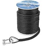 HOKINETY Boat Anchor Rope 3/8 Inch x 100FT - Marine Grade Anchor Line Premium Solid Braid MFP Dock Line with Stainless Steel Thimble & Shackle for Boat, Kayak, Dock Boating Accessories - Black
