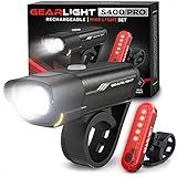 GearLight Rechargeable Bike Light, Headlight and Tail Light Set, Powerful Front and Back Lights for Night Riding Safety, Night Riding Accessories, White Elephant Stocking Stuffer for Men - Black, Red