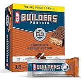 CLIF BUILDERS Protein Bars - Chocolate Peanut Butter Flavor - 20g Plant Based Protein - Gluten Free - Non-GMO - Low Glycemic - No Artificial Sweeteners - Value Pack, 2.4 oz. (12 Count)