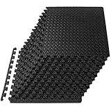 ProsourceFit Puzzle Exercise Mat ½ in, EVA Interlocking Foam Floor Tiles for Home Gym, Water-Resistant Mats Workout Equipment, Floor Padding for Kids, Black, 24 in x 24 in x ½ in, 48 Sq Ft - 12 Tiles