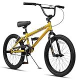 cubsala 20 Inch BMX Race Bike Trident Bicycles Beginner-Level to Advanced Riders with 2 Pegs Trick Cycling and Professional BMX Riding, Color Gold
