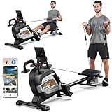 Pooboo Magnetic Rowing Machine 360 LB Weight Capacity, Folding Rower with Combination Strength Exercise, Tablet Holder and Comfortable Seat Cushion, Rower for Home Use