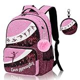ZZRIUP Gymnastics Backpack for Girls, Cute Gymnastics Backpack with Coin Purse & Key Chain for School Travel (Pink)