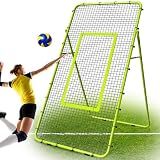 Volleyball Rebounder Net 7x4 FT, 5-Angle Adjustable Volleyball Bounce Back Net with Tension-Adjustable 24 Elastic Cords, Portable Volleyball Training Equipment for Spiking Setting Passing (Green)