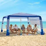 Zeraty Beach Cabana 8'×8', Portable Beach Canopy with Side Wall, UPF 50+ Silver-Coated Beach Tent Sun Shelter Easy Pop Up, Wind Resistant Adjustable Height Beach Umbrella Tent for Family, Navy Blue