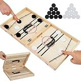moopok Fast Sling Puck Game - 2 in1 Chess Board and Desktop Battle Super Winner Game,Fast Action Wooden Air Hockey Board Game,Adults and Kids Family Friend Funny Slingshot Game Toys