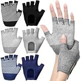 Shyyween 3 Pairs Silicone Grip Yoga Gloves Non Slip Fingerless Pilates Gym Workout Gloves for Women Men, One Size Fits Most, Comfortable and Breathable(Black, Gray, Blue,3 Pairs)