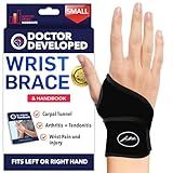 Doctor Developed Wrist Brace - Wrist wrap for Carpal Tunnel Arthritis,Tendonitis, Hand Support - Ideal for Fitness, Weightlifting - Handbook included (Black (Small- 1 Pack), Wrist Brace)