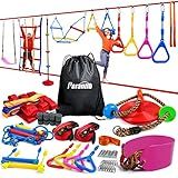 Ninja Warrior Obstacle Course for Kids-Playground Fitness Equipment Ninja Slackline with Multiple Accessories for Kids,Contain Swings,Rope ladders,Rings,Ninja Couse for Kids Outside (2x56ft)