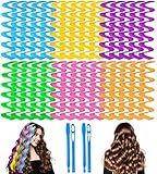 YEVYO 30 Pcs Heatless Hair Curlers Wave Curls Styling Kit with 2 Pcs Styling Hooks, No Heat Hair Curlers Heatless Wave Curlers for Women Girls Long Medium Short Hair (6 Colors, 55 cm/21.65 inch)