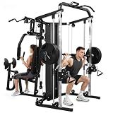 SunHome Multifunction Home Gym Equipment Workout Station, Smith Machine with 138LB Weight Stack, Leg Press, LAT Station for Full Body Training (SH-925G Set (Only Home Gym Station))