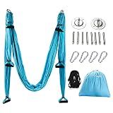 ZELUS Aerial Yoga Swing Sling Strong Yoga Hammock Kit Set Trapeze Inversion Equipment Include 2 Extensions Straps and Ceiling Mounting Kit (Blue)