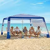 Zeraty Beach Cabana 8'×8', Portable Beach Canopy with Side Wall, Easy Pop Up UPF 50+ Silver-Coated Beach Tent Sun Shelter, Wind Resistant Adjustable Height Beach Umbrella Tent for Family, Navy Blue