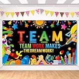 Qpout Motivational Classroom Banner Back To School Backdrop Decoration Large First Day of School Background for Kindergarten Preschool Teamwork 72 x 43 in