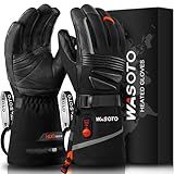 WASOTO Heated Gloves for Men Women,7.4V Battery 22.2WH Rechargeable Electric Heated Leather Gloves for Winter Outdoor Work Motorcycle Riding Skiing Snowboarding Hiking Camping Raynaud (Black, L)