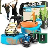 Complete Slackline Kit for Kids & Adults - 60ft Ninja Line (Blue)
