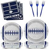 Qyeahkj 25 Guests Cowboys Football Party Plates and Napkins Supplies American Football Team Platters Tableware Set Touch Down Blue & White Decor Favors for Football Fans Boy Sports Team Theme Party