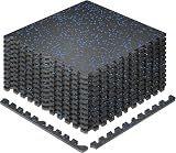 SUPERJARE 0.79'' Extra-Thick Exercise Equipment Mats, 12 Pcs 48 Sq Ft Rubber Top Floor Tiles with High Density EVA Foam, Interlocking Gym Flooring for Home Gym, Workout Mat, Black/Blue
