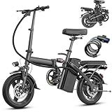 Electric Bike for Adults Teens, Folding E-Bike,Commuter City Foldable ebike with 560W Motor and 48V 10Ah Battery, 24MPH Speed Assist, Dual Disc Brakes,14" Compact Electric bicycle with Basket (Black)