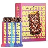 Misfits Protein Bar Variety Pack | Nutrition Bars - 14-15g Protein, 1g Sugar, Plant-based, Low Carb, Non-GMO, Gluten Free Snacks | Vegan Protein Bars | Pack of 12, Multiple Flavors