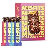 Misfits Protein Bar Variety Pack | Nutrition Bars - 14-15g Protein, 1g Sugar, Plant-based, Low Carb, Non-GMO, Gluten Free Snacks | Vegan Protein Bars | Pack of 12, Multiple Flavors