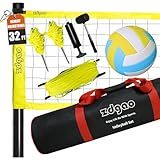 Outdoor Portable Volleyball Net System - Adjustable Height Poles with Soft Volleyball Ball, Pump, Hammer, Boundary Line, and Carry Bag for Backyard, Beach, Lawn