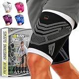 BLITZU Hamstring Compression Sleeve 1 Pair, Upper Leg Sleeves, Thigh, Quad & Groin Support for Men and Women, Anti-Slip Thigh Brace & Wrap for Running, Workout, Sports Recovery Black M