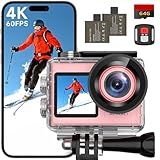 ODDV 4K60FPS 30MP Action Camera with Front LCD and Touch Rear Screens, Underwater Camera with 64GB Memory Card, 132FT Waterproof Camera, EIS, 5X Zoom, WiFi Remote Control (Rose Pink)