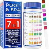 All-New Pool and Spa Test Strips 7 in 1 Quick SuperAccurate Swimming 150 Pool Test Kit - Hot Tub Test Strips & Pool Water Testing Strips for pH Chlorine Bromine Hardness Alkalinity Cyanuric Acid