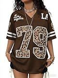 Plameil Women Y2K Tops Oversized Jersey Shirts Mens Graphic Number T-Shirts Streetwear Football (Brown Leopard, M)