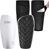 Men's Soccer Shin Guards for Men incl. Sleeves with Optimized Insert Pocket | Protective Soccer Shin Pads for Kids Adults (White L)